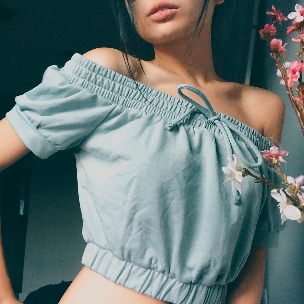 Sage Off-Shoulder Cropped Lounge Top